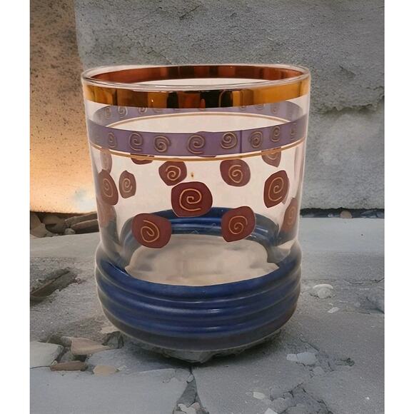 Sakura Sango Sue Zipkin Tumbler Drink Glass Blue Gold Cocktail Party Art Deco - Picture 2 of 15